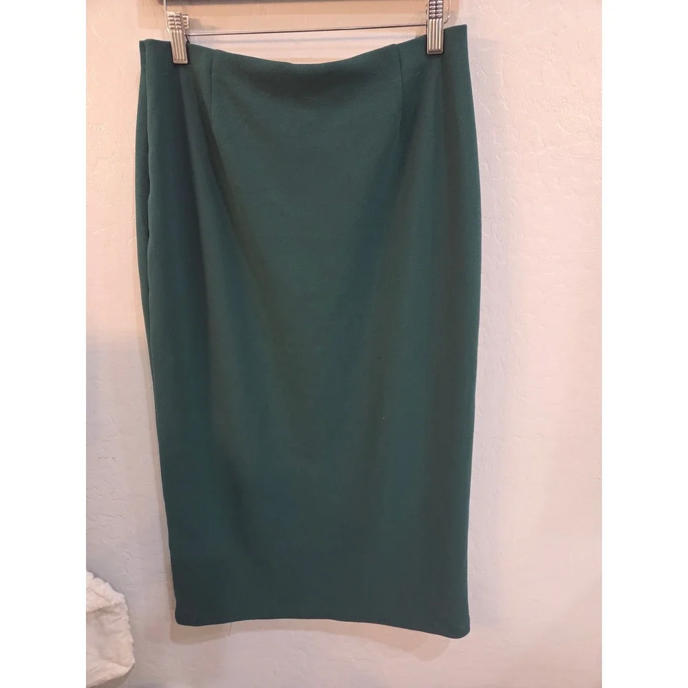 Dark Green Midi Pencil Skirt Side Slit Professional Career Wear Emerald small